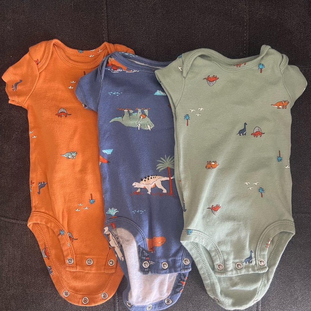 Dinosaur Print Kids One Piece Set - Orange, Blue, Green